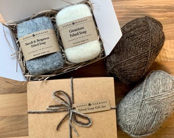 Felted Soap Gift Set, his and hers gift, wool gift, 7th anniversary gift, couples gift, 7th wedding gift for spouse, wife gift, husband gift