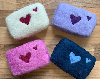 Hearts Felted Soap, 7th wedding anniversary, gift for spouse, gift for wife, gift for husband, gift for couple, wool gift, love hearts gift