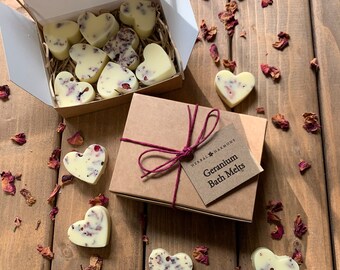 Geranium Heart shaped Bath Melts, rose bath bombs, christmas gift for her, secret Santa gift, valentines gift, anniversary gift for couples