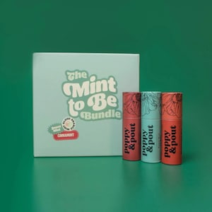 100% Natural Jumbo Lip Balm Gift Set, "Mint to Be" 3 Pack Bundle, Leaping Bunny Certified, Cruelty-Free, Poppy & Pout