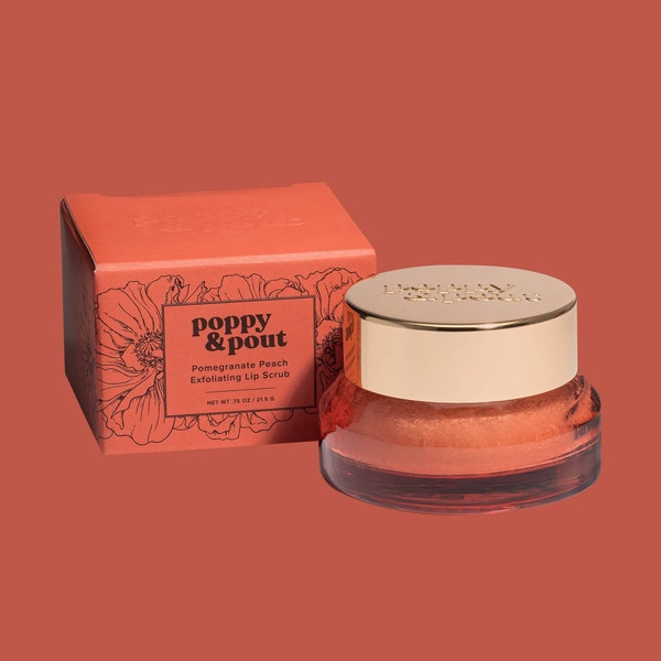 100% Natural Exfoliating Lip Scrub, Pomegranate Peach Flavor, Leaping Bunny Certified, Cruelty-Free, Poppy & Pout