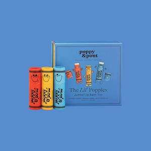 100% Natural Jumbo Lip Balm Gift Set, &quot;Lil&#39; Poppies&quot; 3 Pack Bundle, Leaping Bunny Certified, Cruelty-Free, Poppy & Pout
