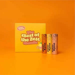 100% Natural Jumbo Lip Balm Gift Set, "Best of the Zest" 3 Pack Bundle, Leaping Bunny Certified, Cruelty-Free, Poppy & Pout