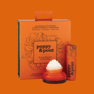 100% Natural Lip Care Gift Set &quot;Orange Blossom&quot; Duo, Leaping Bunny Certified, Cruelty-Free, Poppy & Pout