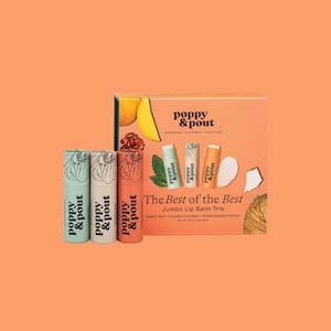 100% Natural Jumbo Lip Balm Gift Set, &quot;Best of the Best&quot; 3 Pack Bundle, Leaping Bunny Certified, Cruelty-Free, Poppy & Pout