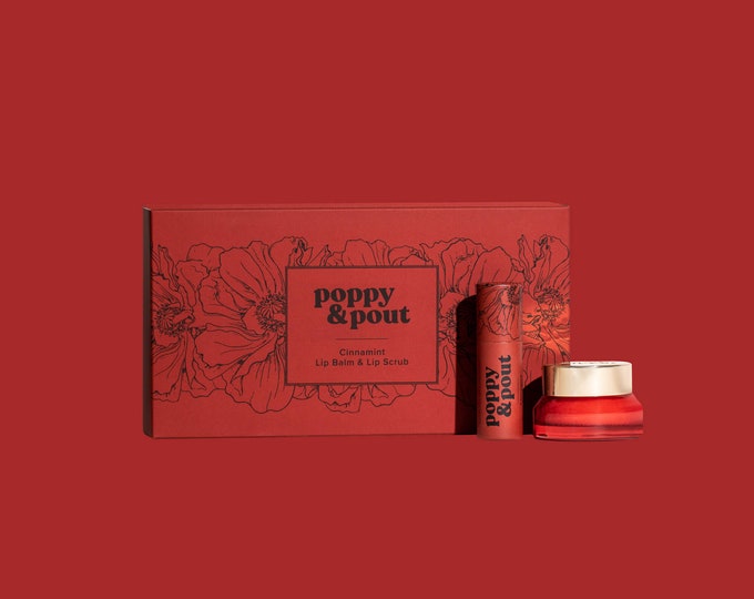 100% Natural Lip Care Gift Set "Cinnamint" Duo, Leaping Bunny Certified, Cruelty-Free, Poppy & Pout