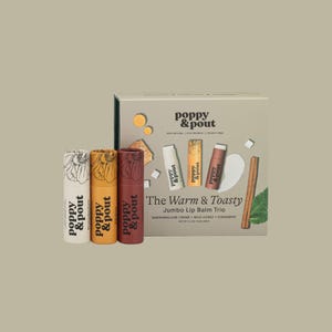 100% Natural Jumbo Lip Balm Gift Set, &quot;Warm and Toasty&quot; 3 Pack Bundle, Leaping Bunny Certified, Cruelty-Free, Poppy & Pout