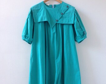 90s vintage turquoise dress, sailor dress, 90s oversized dress, 1990s dress, casual dress, 90s collared dress, 1990s collared dress