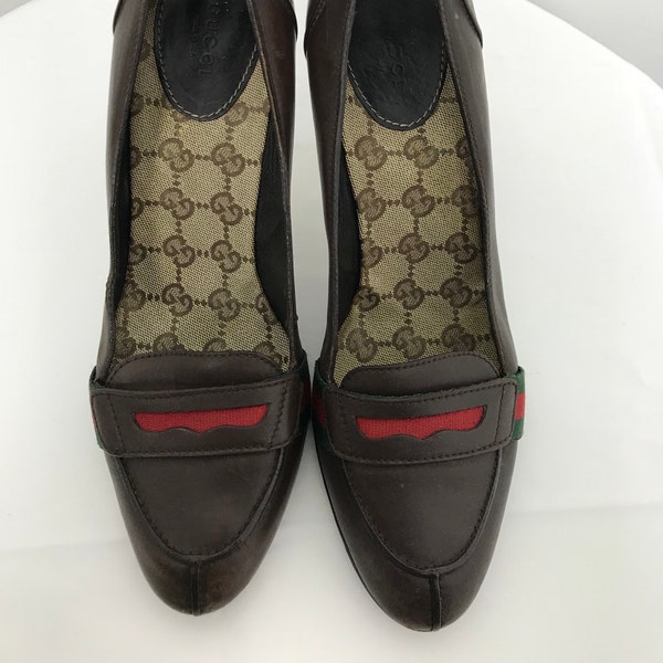 Vintage GUCCI brown leather shoes, Gucci shoes, Gucci logo, Made in italy, gucci heels, shoes with heels, Gucci brown leather, gucci loafers
