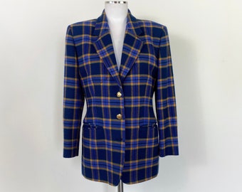 Vintage 90s ICEBERG plaid blazer, 1990s plaid blazer, 1990s blazer, heart blazer, womens blazer, colorful blazer, wool plaid blazer