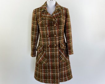 Vintage 70s plaid coat, wool plaid coat, 70s plaid jacket, double breasted coat, double breast coat, double breast plaid coat, 1970s coat