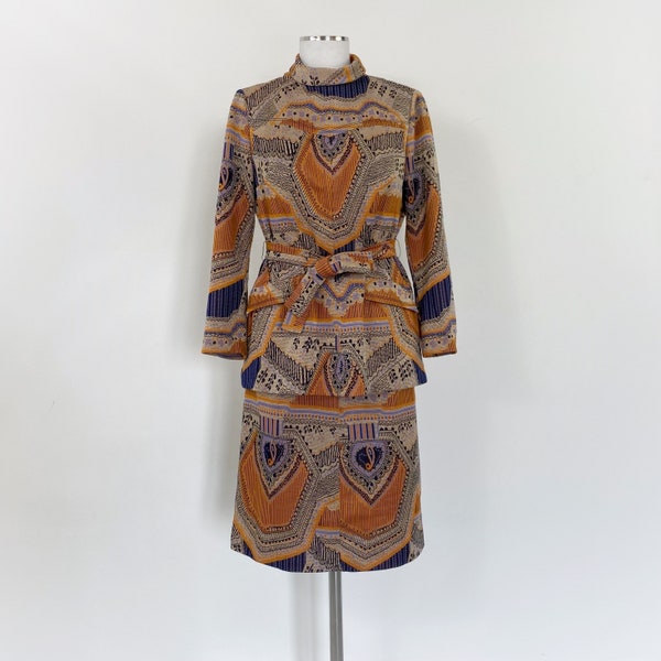 Traje de falda vintage de los años 60, conjunto de falda de los años 60, traje de falda de los años 60, conjunto de falda de los años 60, falda de lurex, conjunto mod de los años 60, falda y top de los años 60, naranja de los años 60, lurex