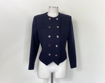 veste PIERRE CARDIN vintage des années 70 et 80, veste courte bleue, veste mod, veste croisée, veste en laine bleue, veste boléro, veste pour femme