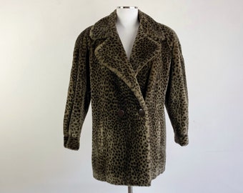 Vintage leopard faux fur coat, cheetah coat, animal print coat, women fur jacket, animal print coat jacket, fake fur jacket coat