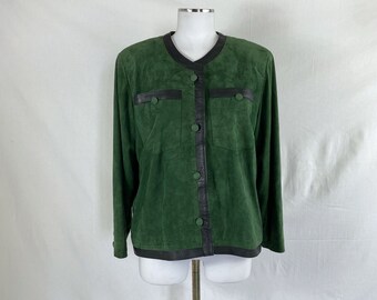 Vintage 80s 90s green suede jacket, 80s leather jacket, cropped green suede jacket, vintage suede jacket, vintage green suede