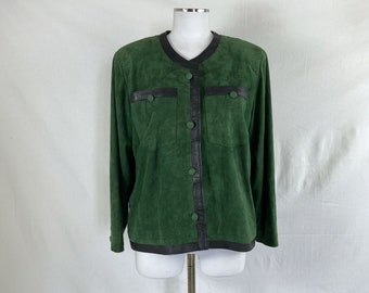 Vintage green suede jacket, suede and leather jacket, soft leather jacket, 1990s suede jacket