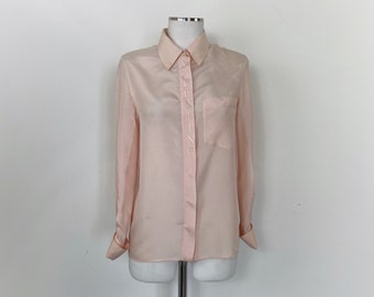 Vintage Valentino Pink Silk Blouse, Logo Detail, Size 38