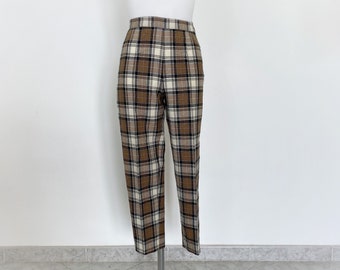 29 W Vintage 50s High Waist Plaid Cigarette Pants Wool Tartan