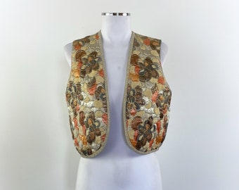 Vintage lurex vest, gold lurex vest, floral vest, flower vest, 70s vest, gold vest, 1970s lurex, 1960s lurex, flower lurex, brocade vest