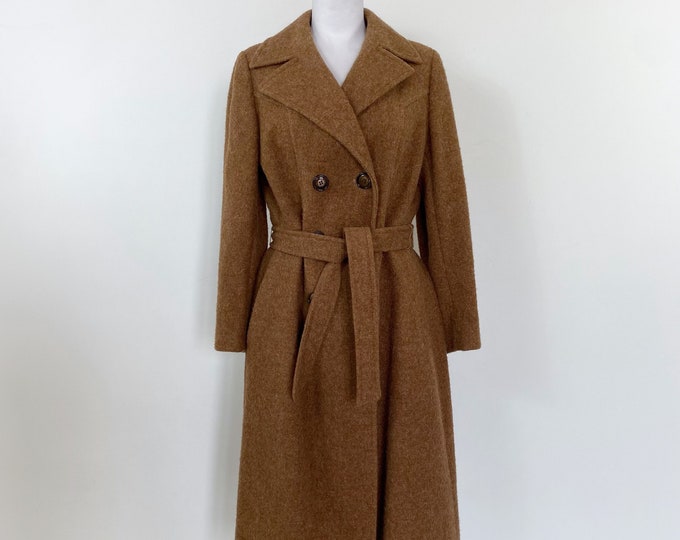 Vintage Brown Wool Coat, Double Breast Coat, Wool Trench Coat, Long