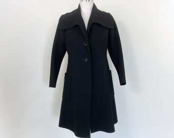Vintage 1950s/60s Coat, Hockanum Fabric, Classic Black Full Length