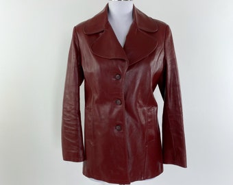 Vintage 70s burgundy leather jacket, burgundy red jacket, burgundy jacket, 70s jacket, 1970s jacket, 70s retro jacket, 70s leather coat