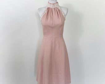 Vintage 60s halter dress, pink halter dress, 60s dress small, backless dress, 1960s dress, mini halter dress, cocktail dress, 1970s dress