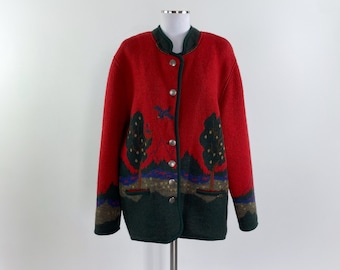 Vintage wool trachten cardigan, tyrolean jacket, trachten jacket, traditional tyrol, traditional bavarian, landscape jacket, folk jacket