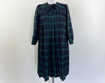 90s vintage CACHAREL tartan dress, tartan plaid dress, 1990s tartan dress, prairie dress, bow dress, french dress, empire waist dress