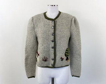 Vintage embroidered tyrolean cardigan, wool tyrolean cardigan, knit embroidered cardigan, tyrolean jacket, knitted cardigan, chunky cardigan