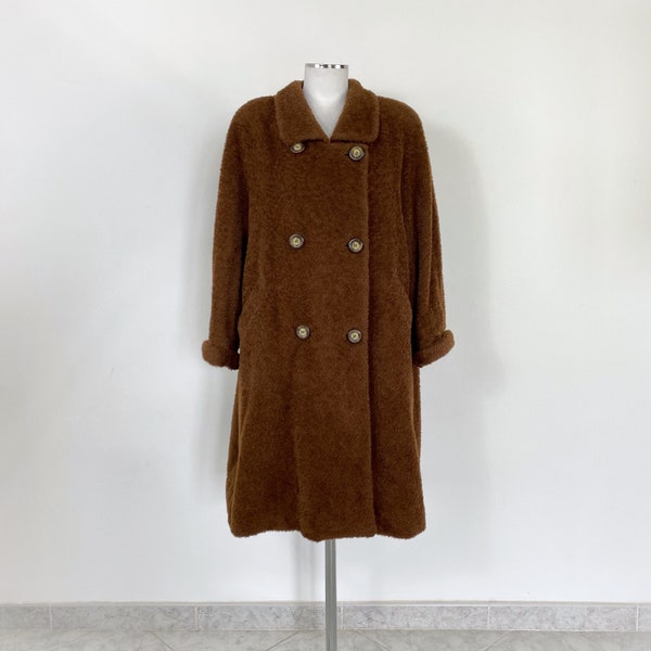 Vintage MAX MARA brown coat, brown teddy wool coat, Max Mara teddy coat, alpaca coat, oversize coat, designer coat, brown long coat