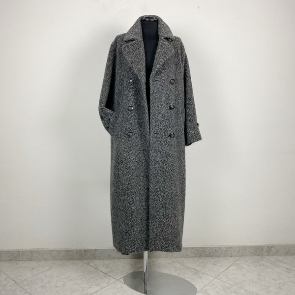 MAX MARA grey alpaca and wool coat, double breasted coat, made in italy coat, long wool grey coat, grey overcoat, Max Mara coat