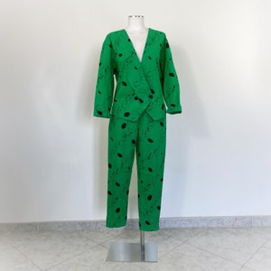 Vintage 80s pant suit, womens suit, abstract suit, cotton suit, short blazer, crop blazer, 80s blazer, 1980s suit, 90s blazer, 80s outfit