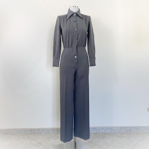 Vintage 70s jumpsuit, 1970s jumpsuit, gray jumpsuit, collared jumpsuit, pointed collar jumpsuit, cotton jumpsuit, retro jumpsuit