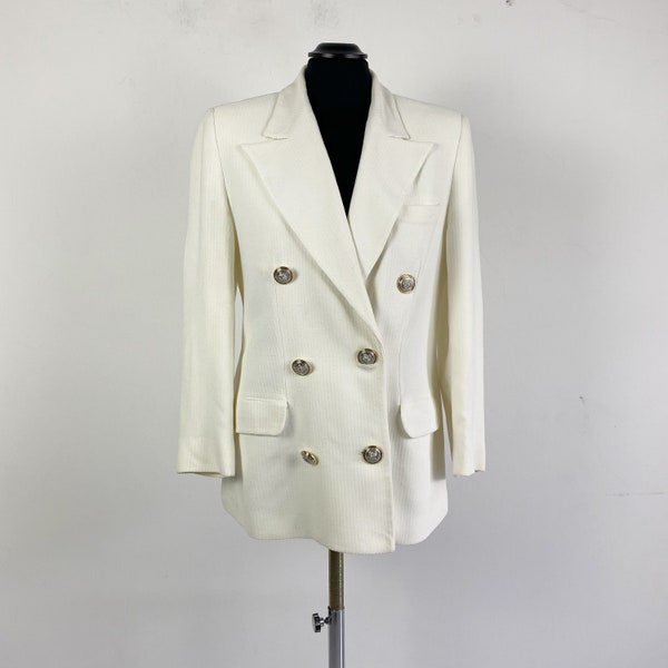 Vintage 90s VERSACE blazer, double breasted blazer, white double breast blazer, Gianni Versace, versace jacket, white blazer, 1990s Versace