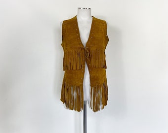 gilet à franges vintage des années 70, gilet en daim des années 70, gilet bohème, gilet à franges longues, gilet en cuir à franges, gilet à franges en daim, franges des années 1970, gilet en cuir