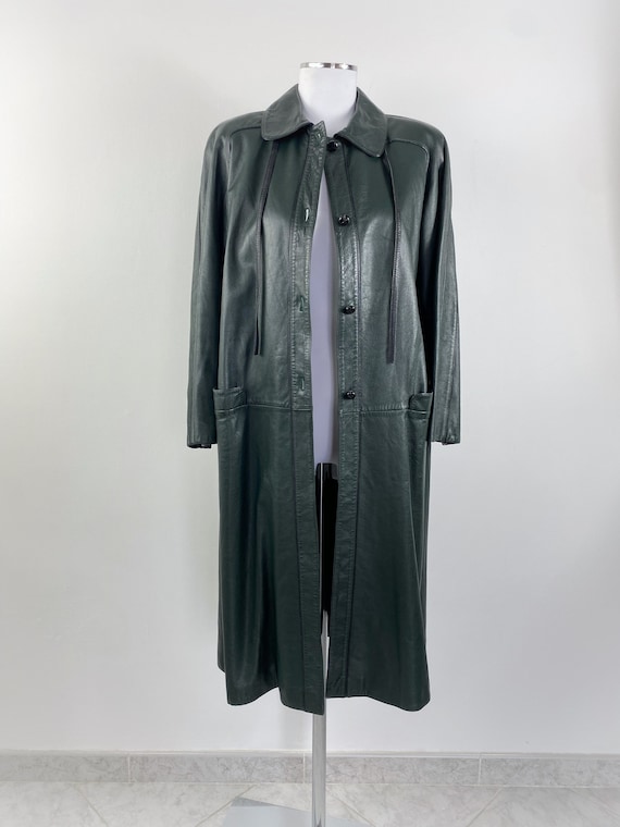 80s 90s Vintage VALENTINO leather coat, green lon… - image 2