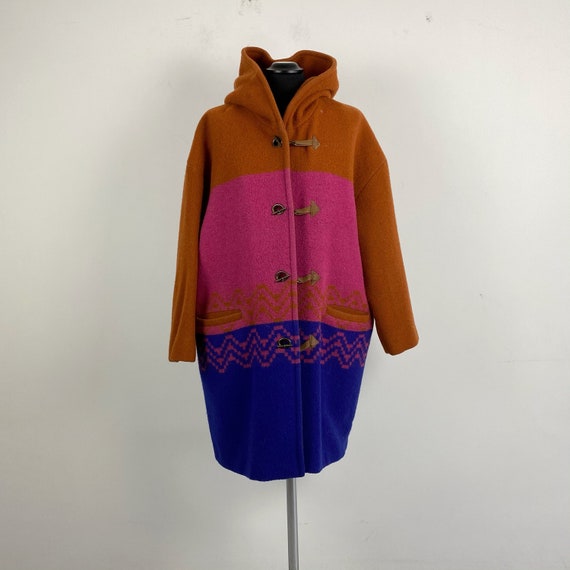 90s vintage women duffle coat, color block coat