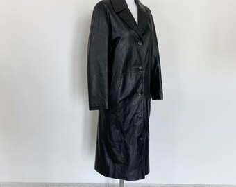 Vintage Black Long Leather Coat, Leather Long Coat, Leather Vintage Black Long Leather Coat, Leather Long Coat, Leather