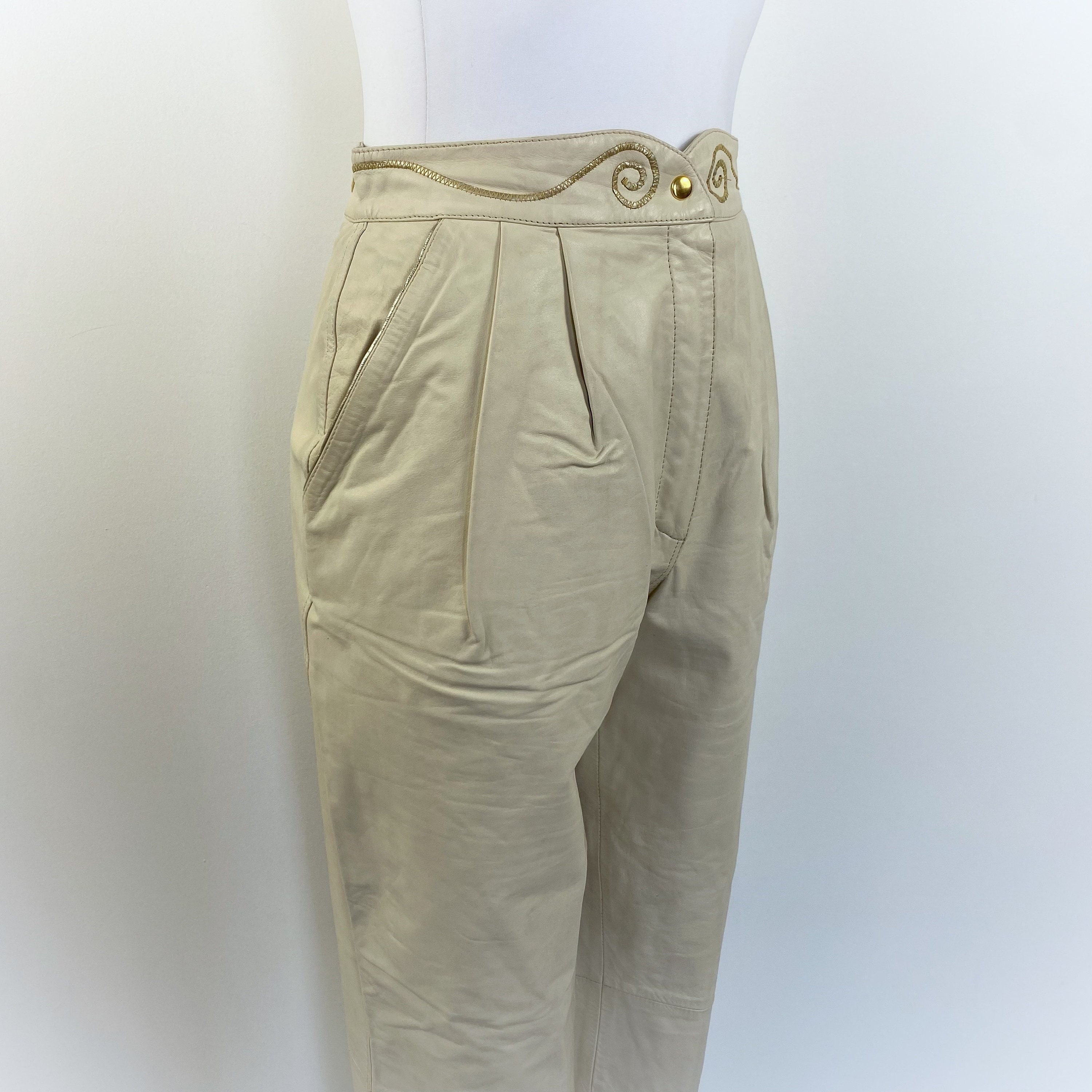 Vintage 1980s 1990s White Leather Trousers 80s 90s White Leather