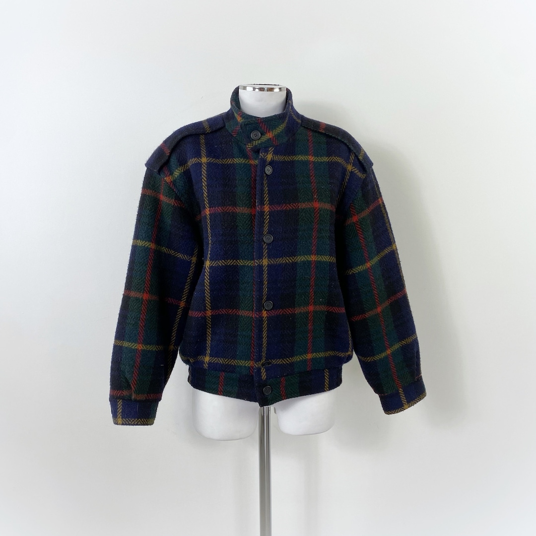 Vintage Wool Plaid Jacket Men Blue Plaid Jacket Tartan Plaid Etsy