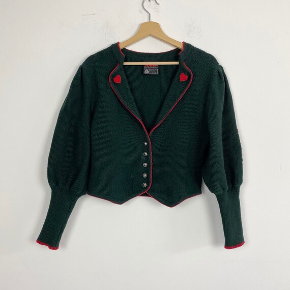 Vintage knit floral embroidered wool cardigan, gre