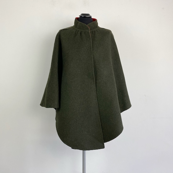 Vintage wool cape, green and red wool cape