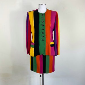 Vintage MOSCHINO COUTURE skirt suit, Moschino rainbow, Franco Moschino, 1990s Moschino, Moschino outfit, moschino two piece