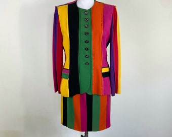 Vintage MOSCHINO COUTURE skirt suit, Moschino rainbow, Franco Moschino, 1990s Moschino, Moschino outfit, moschino two piece