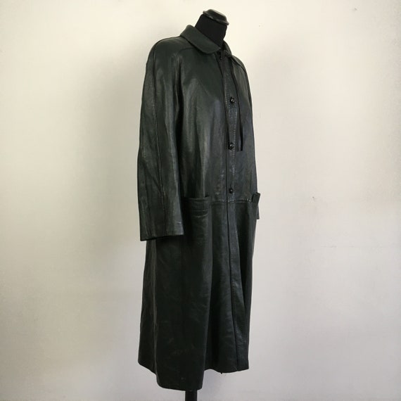 80s 90s Vintage VALENTINO leather coat, green lon… - image 3
