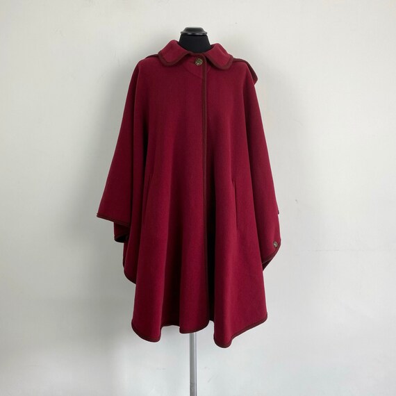 Vintage wool cape coat, burgundy red cape