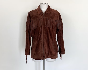 Vintage 1990s G4000 Fringe Suede Leather Jacket / Fall Outerwear