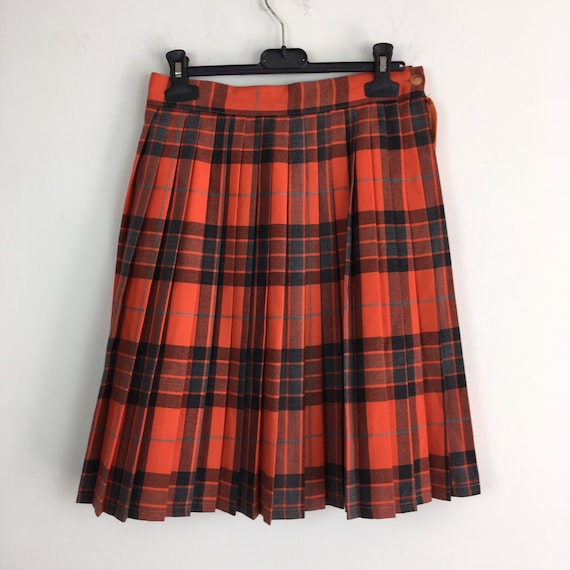 Vintage tartan wool pleated skirt, pleat skirt, gr