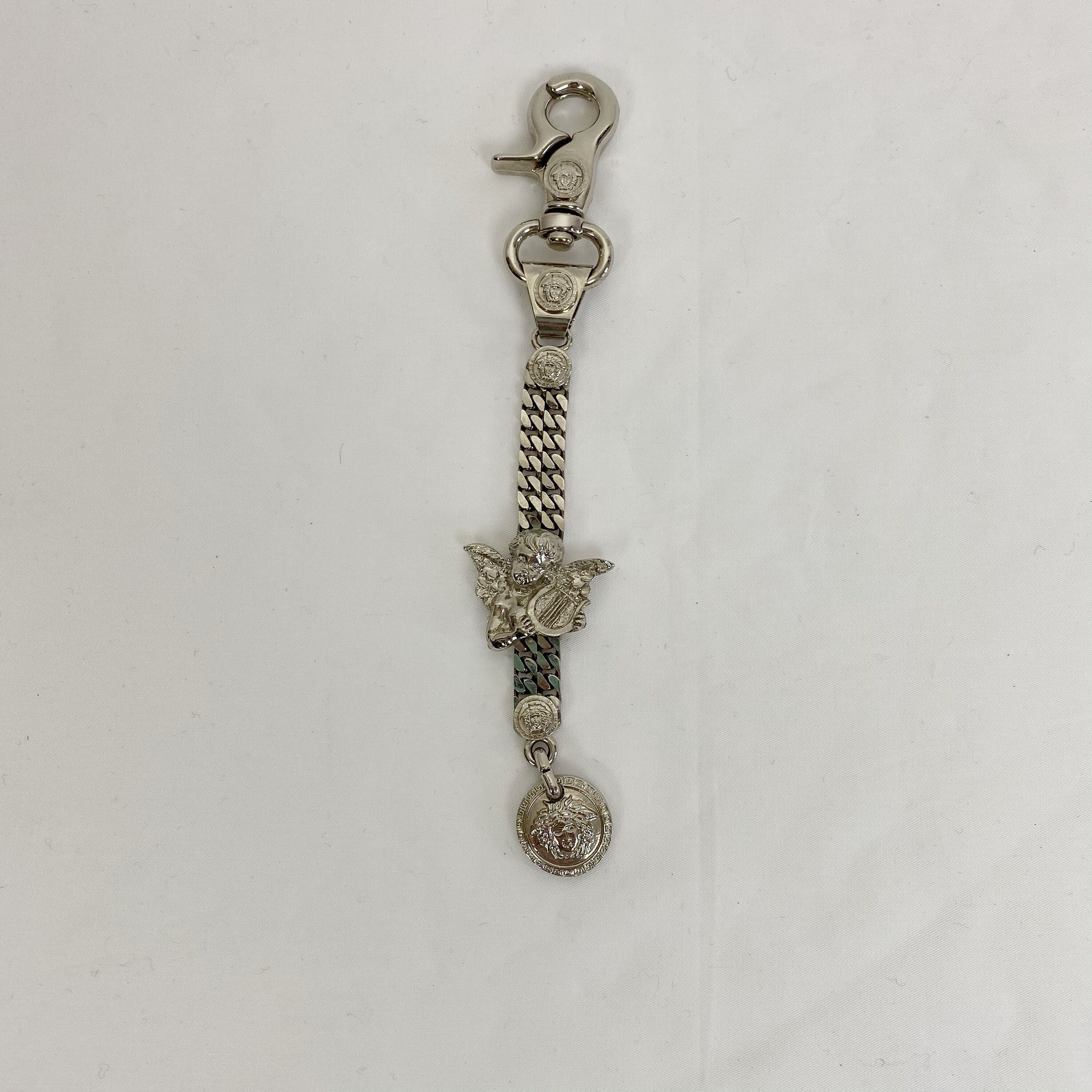 S/S 2003 Vintage Versace Silver Tone Gothic D Charm Key Chain In original  box For Sale at 1stDibs